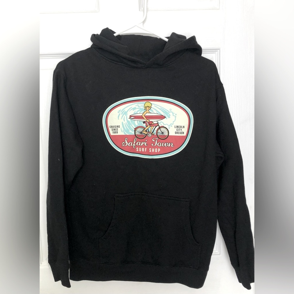 Soft Costal Classics Black Hoodie Safari Town Surf Shop Lincoln City Oregon